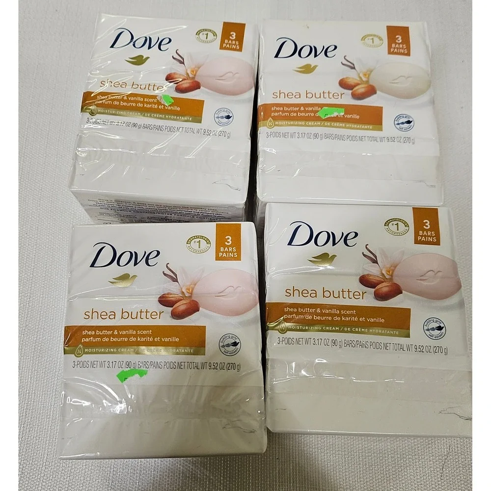 4 - Dove Shea Butter Bar‎ Soap 3 Pack Moisturizing Cream Vanilla Scent 19.05oz